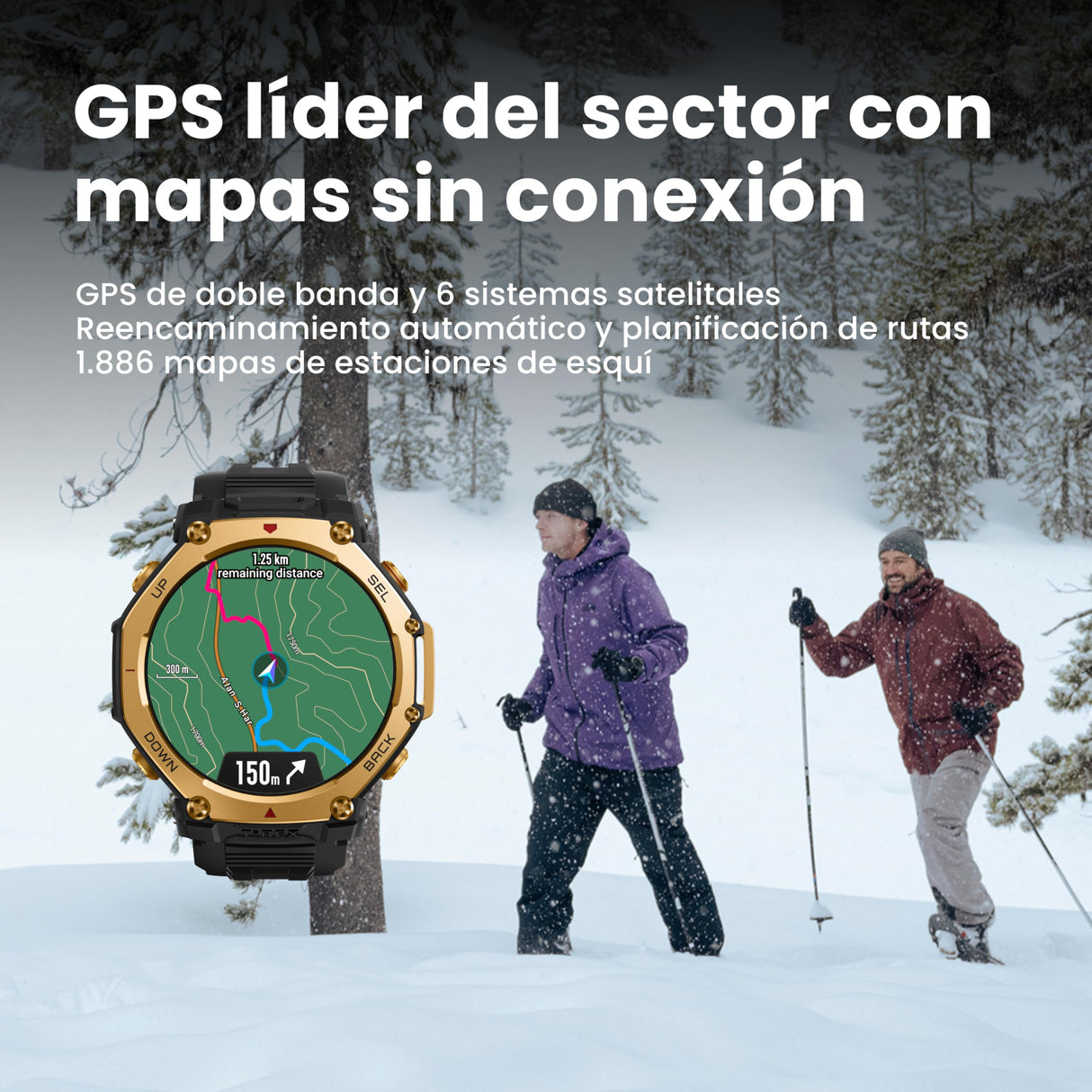 Amazfit T-Rex 3 Pro Reloj Inteligente Outdoor 48 mm, Pantalla AMOLED de Zafiro, Bisel de Titanio, GPS de Banda Dual, Mapas Sin Conexión, Linterna Incorporada, 25 Días de Batería, para Android iPhone