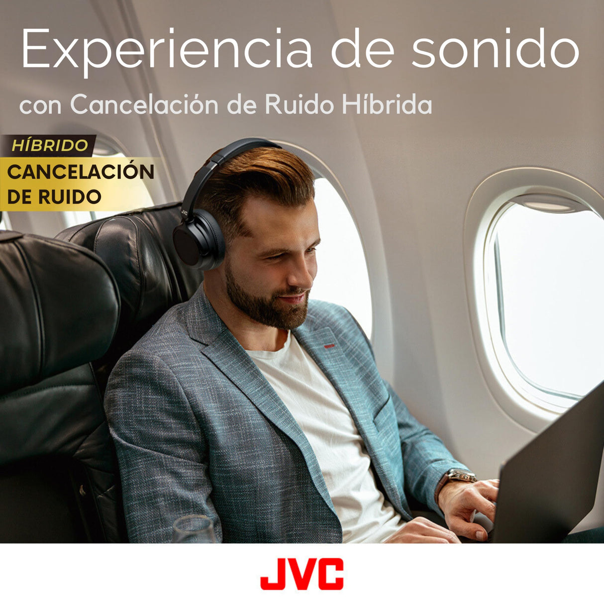 JVC Auriculares Inalámbricos Bluetooth, 50 Horas de Batería, Bluetooth 5.3, Auriculares Cancelación de Ruido con Micrófono Integrado, 3 Modos de Sonido, Conexión Multipunto (Negro) - HA-S95N