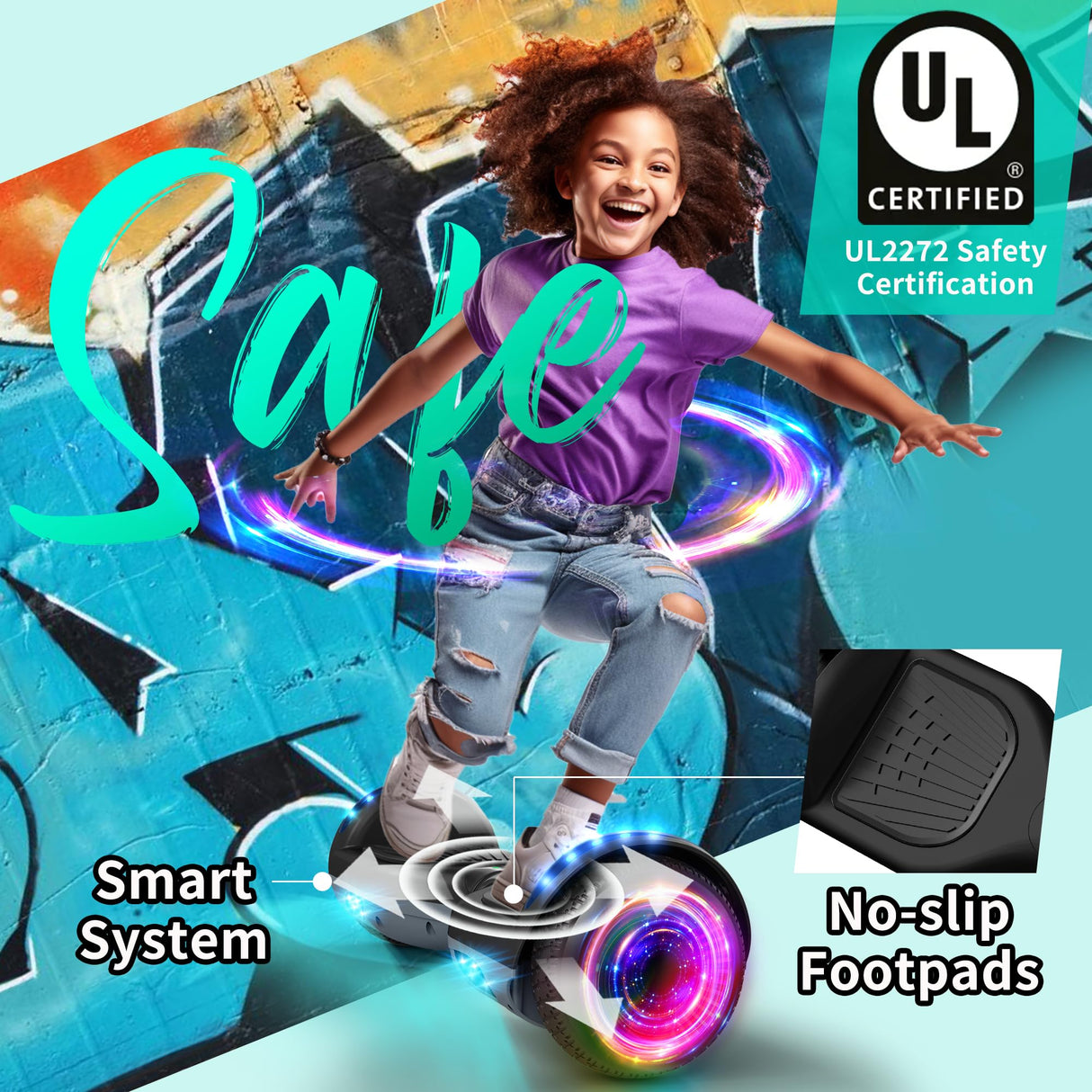 Hoverboard avec roues et phare LED de 6,5 Pouce, Bluetooth, cadeau pour enfants