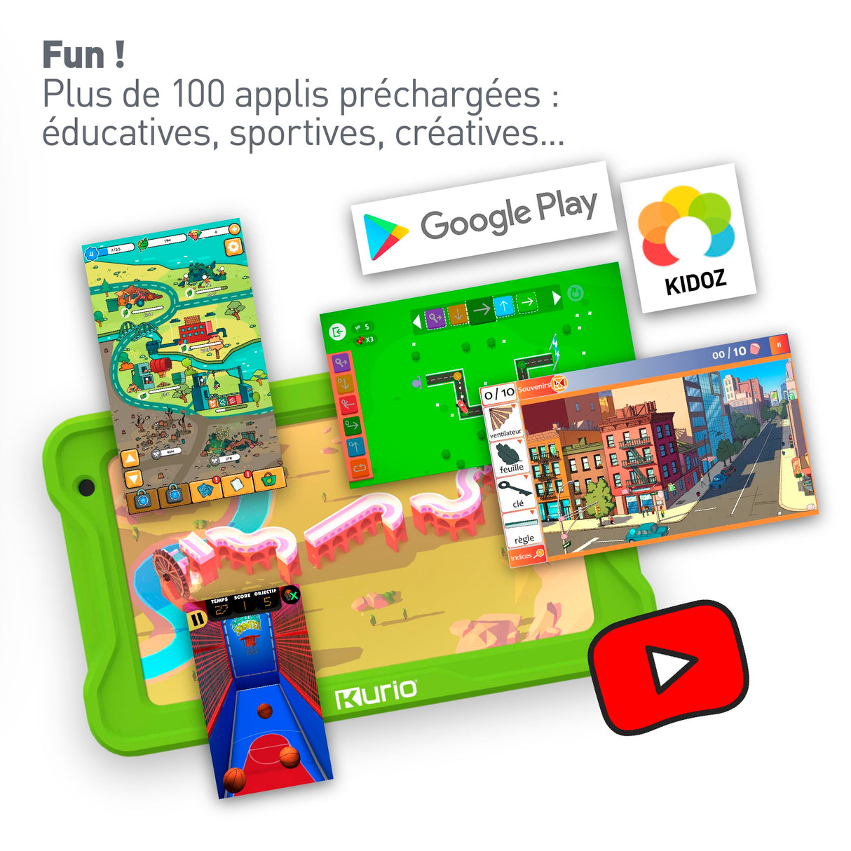 KURIO Gulli - Tableta de 7 Pulgadas para niños, Android 13, Control Parental Personalizable y navegador Seguro - Vídeos héroes Gulli + 100 apps y Juegos educativos precargados