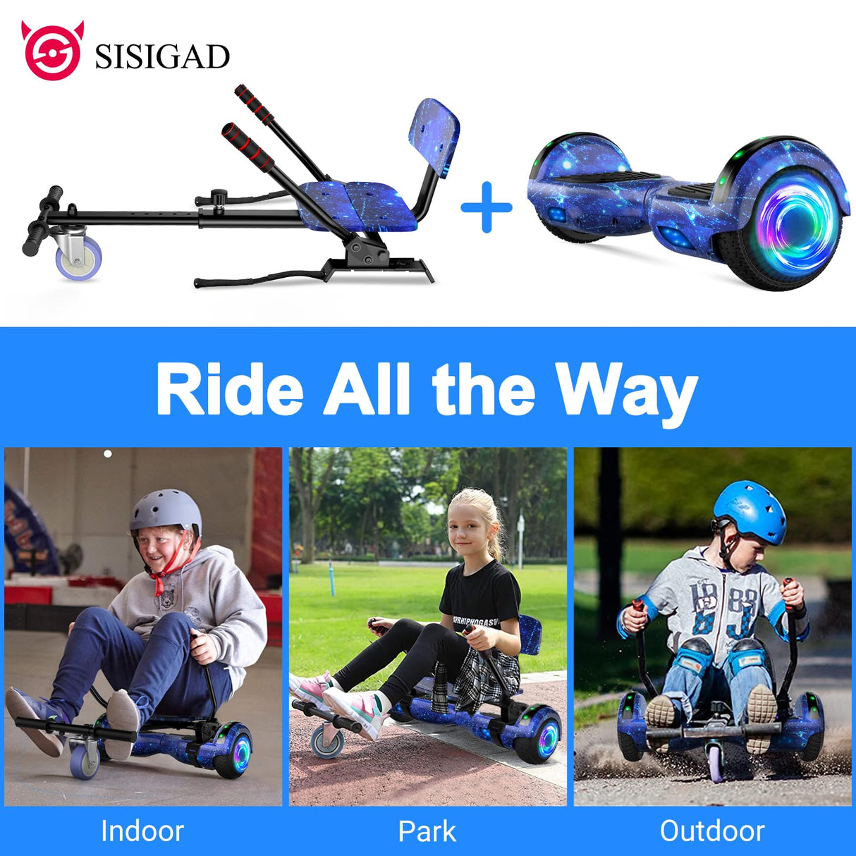 Hoverboard avec siège, 6.5 Pouces Self Balancing Hover Board avec haut-parleurs Bluetooth et lumières LED pour les enfants, les filles et les garçons (Go-Kart inclus)