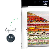 Lacor - 69524 - Deshidratador de Alimentos Dry, Gran Capacidad 14 Bandejas, Puerta Vidrio Transparente, Ventilador Silencioso, Protección Sobrecalentamiento, Uso Profesional, Acero Inoxidable, 1000W