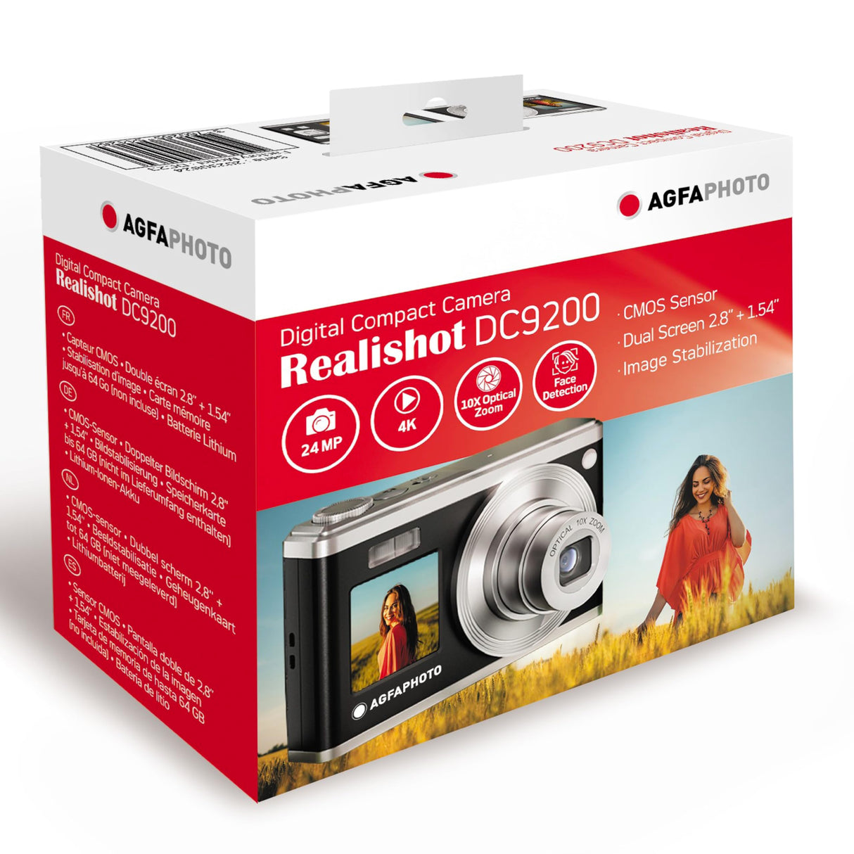 AGFA PHOTO Realishot DC9200 - Cámara Digital Compacta, 24 MP, Video 4K, Zoom Óptico 10X, Pantalla Doble 2.8" + 1.54", Sensor CMOS, Estabilización de Imagen, Batería de Litio - Negro