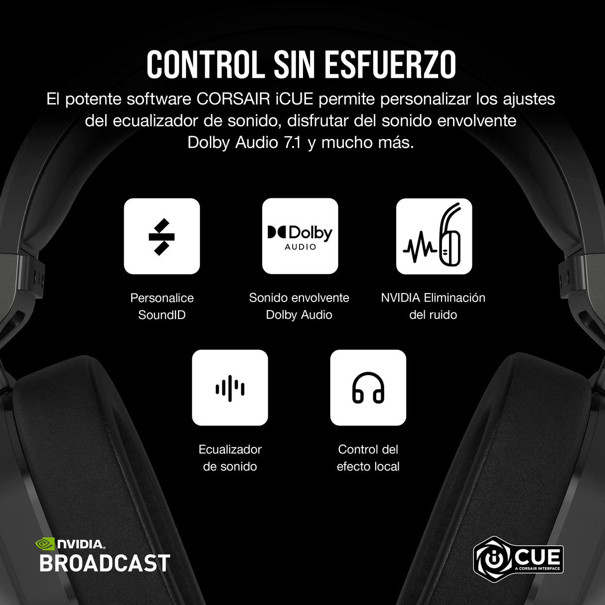 Corsair HS65 WIRELESS Auriculares para Juegos Multiplataforma con Bluetooth - Dolby 7.1 Sonido Envolvente - Micrófono Omnidireccional - iCUE - PC, Mac, PS5, PS4, Nintendo Switch, Móvil - Carbono