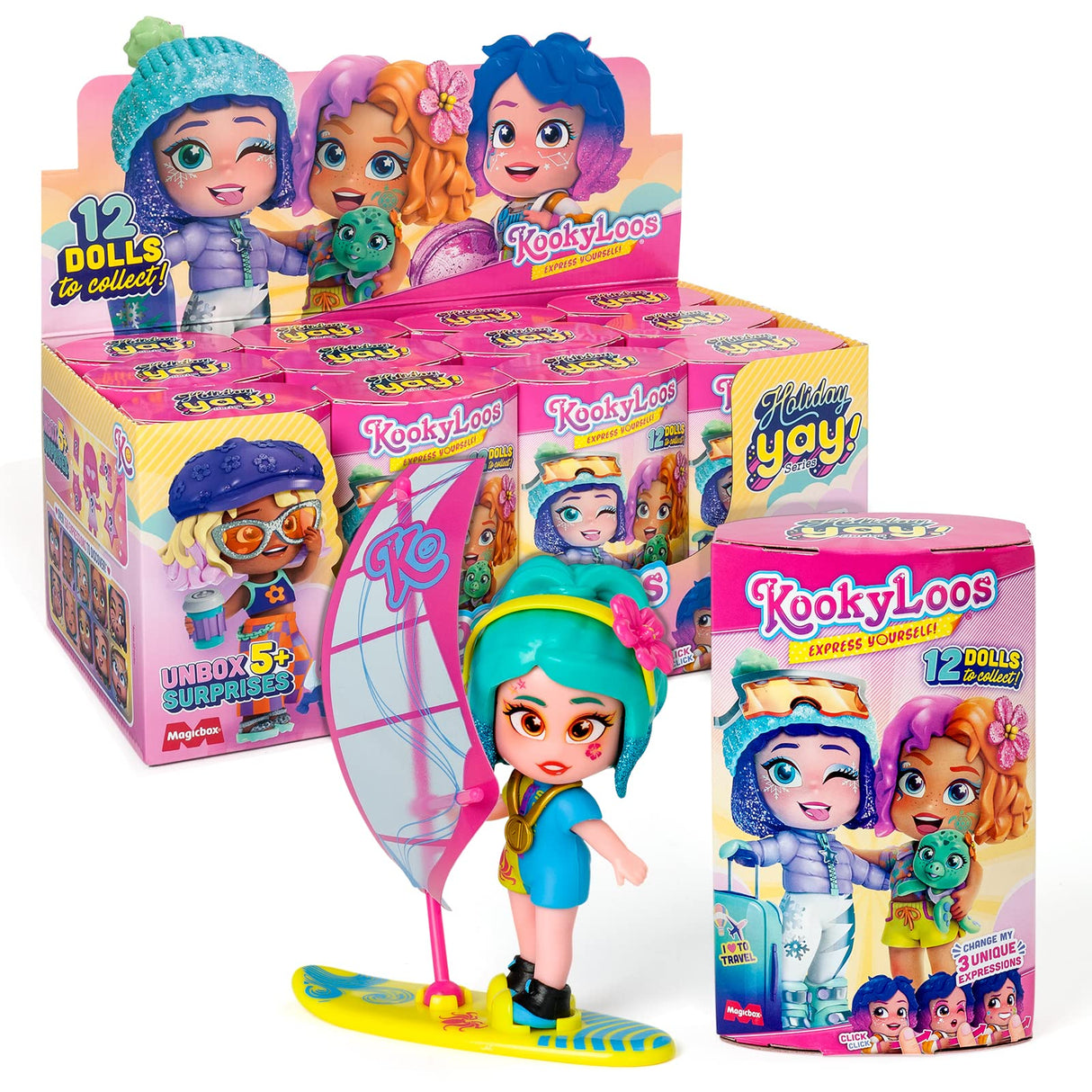 KOOKYLOOS Serie Holiday Yay! – Colección Completa Muñeca Sorpresa Coleccionable con Accesorios de Moda, Ropa, Zapatos y Juguetes con 3 Expresiones Divertidas. Incluye la colección Completa