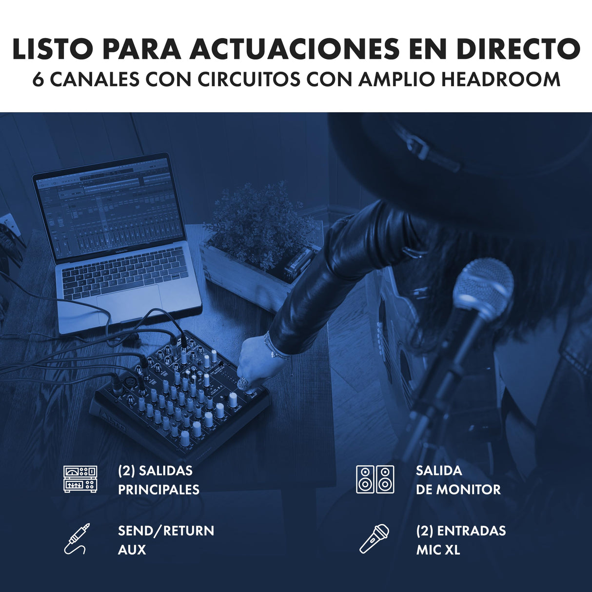 ALTO TrueMix 600 Mesa de Mezclas Con 2 Entradas XLR de Micrófono, Interfaz de Audio USB y Bluetooth Para Podcasts, Actuaciones en Vivo, Grabaciones, DJ, PC y Mac