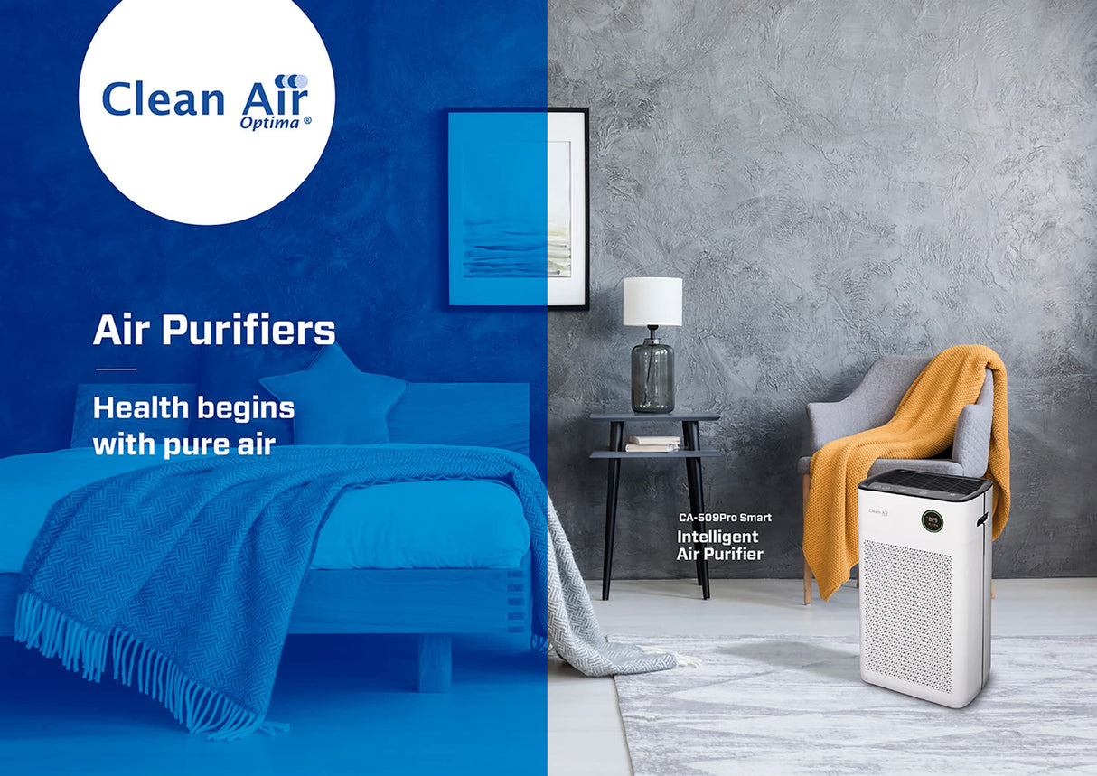 Clean Air Optima CA-509Pro SMART Purificador de aire inteligente HEPA UV-C - Ventilador muy silencioso < 10 dB(A) - 400 m³ de aire sin partículas por hora - Adecuado para habitaciones de hasta 90