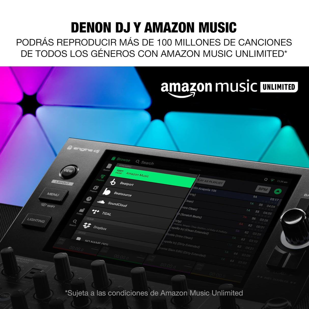 Denon DJ SC LIVE 4 Controlador DJ con separación de stems en 4 decks, streaming por wifi, altavoces integrados, compatible con Serato DJ y Virtual DJ