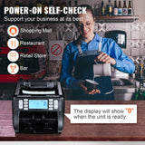 VEVOR Contador de Billetes con Detección de Falsificaciones UV, MG, IR y DD, Máquina Contadora de Efectivo en USD y EUR con Modos de Adición y Lotes, LCD Grande y Pantalla Externa