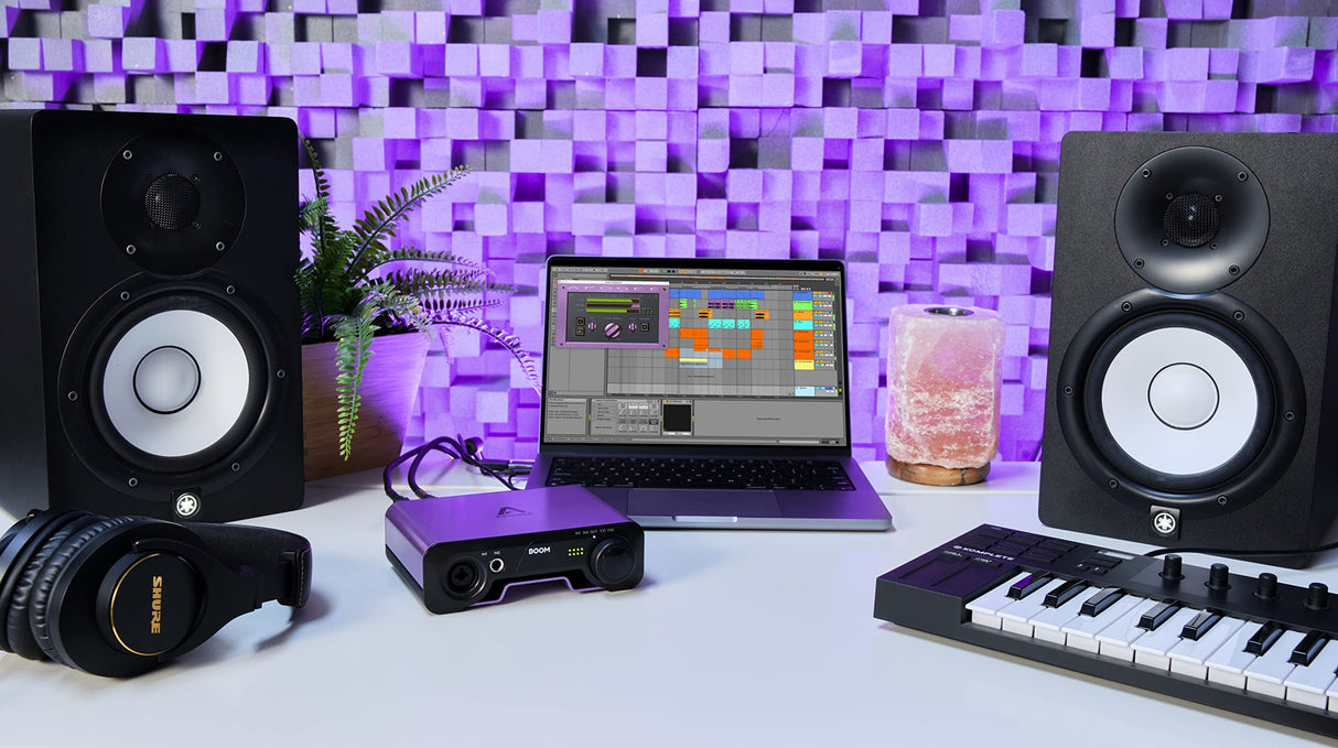 Apogee - Boom - Interface de audio USB para músicos, podcasters y steramers, frecuencia de muestreo de 24 bits/192 kHz, hardware DSP, salida de auriculares y software Ableton Live Lite