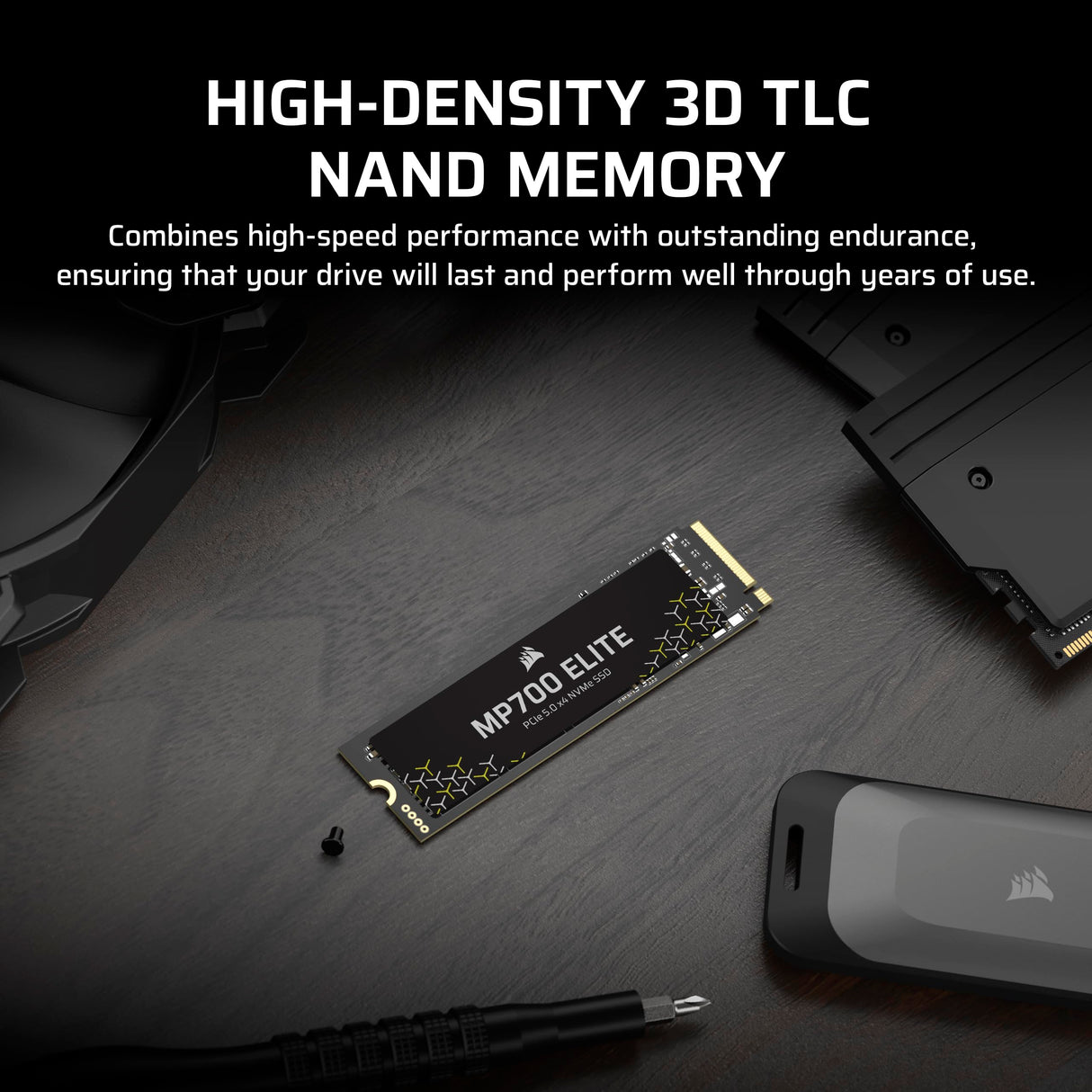 Corsair MP700 Elite 1TB PCIe 5.0 x4 NVMe M.2 SSD – hasta 10,000MB/sec – Alta Densidad 3D TLC NAND – M.2 2280 – Compatible con DirectStorage – Negro