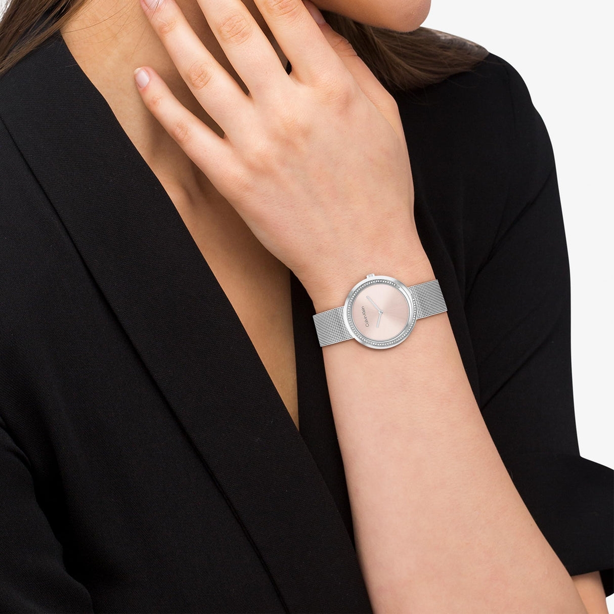 Calvin Klein Reloj Analógico de Cuarzo para Mujer Colección Twist con Correa de Malla de Acero Inoxidable Plateada - 25200149