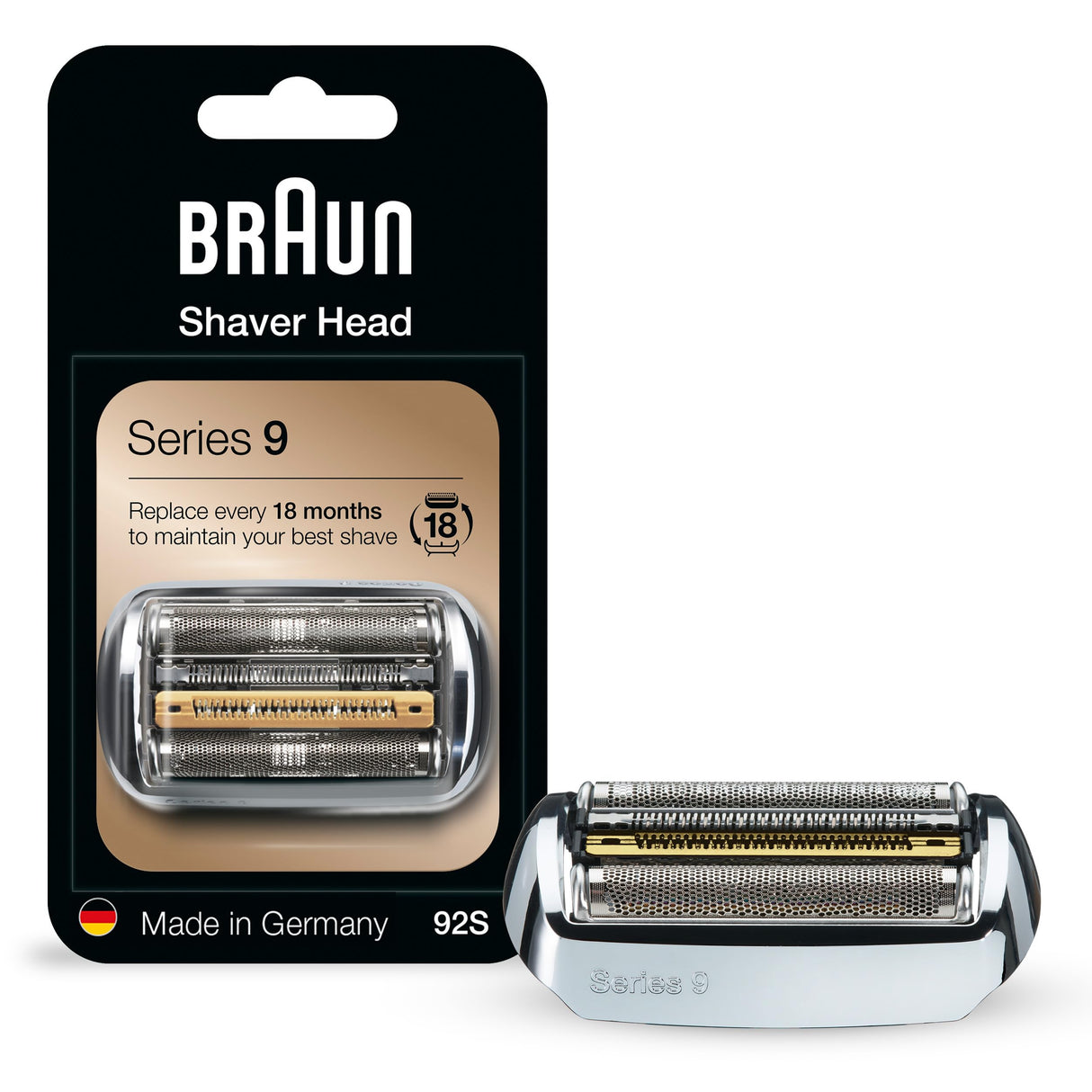 Braun, Series 9, Cabezal de repuesto para afeitadora eléctrica 92S, compatible con todas las maquinillas de afeitar eléctricas Series 9, 9290cc, 9291cc, 9370cc, 9293s, 9385cc, 9390cc, 9330s y 9296cc