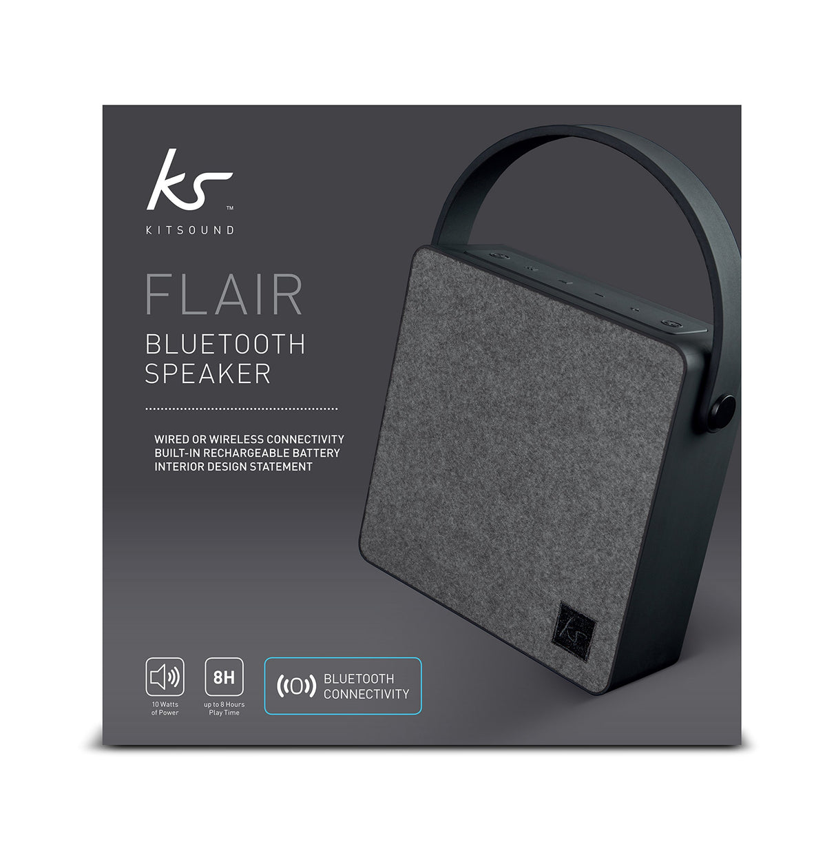 KitSound Flair - Altavoz portátil inalámbrico con Bluetooth y Cable Auxiliar de 3,5 mm Gris