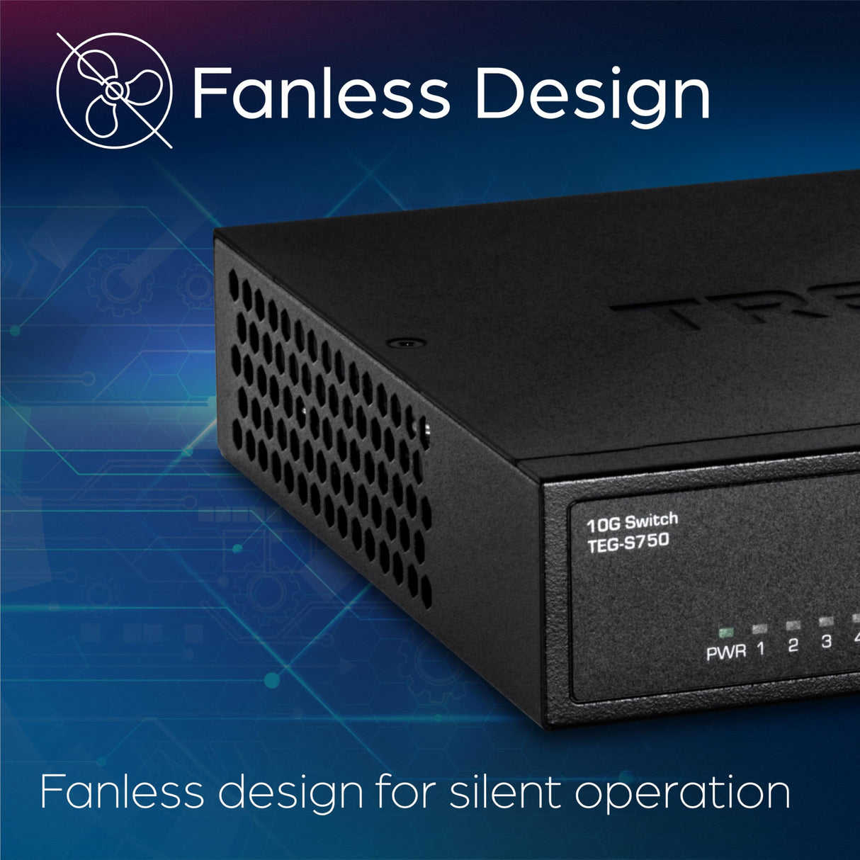 TRENDnet, TEG-S750, Conmutador de 5 Puertos 10G, 5 Puertos 10G RJ-45, Capacidad de conmutación de 100 Gbps, admite Conexiones 2.5G y 5G-Base-T, Negro