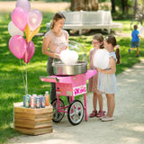 Royal Catering Máquina de Algodón de Azúcar con Carrito, Control Termostato y Rotación, 1200W, color Rosa, 52 cm