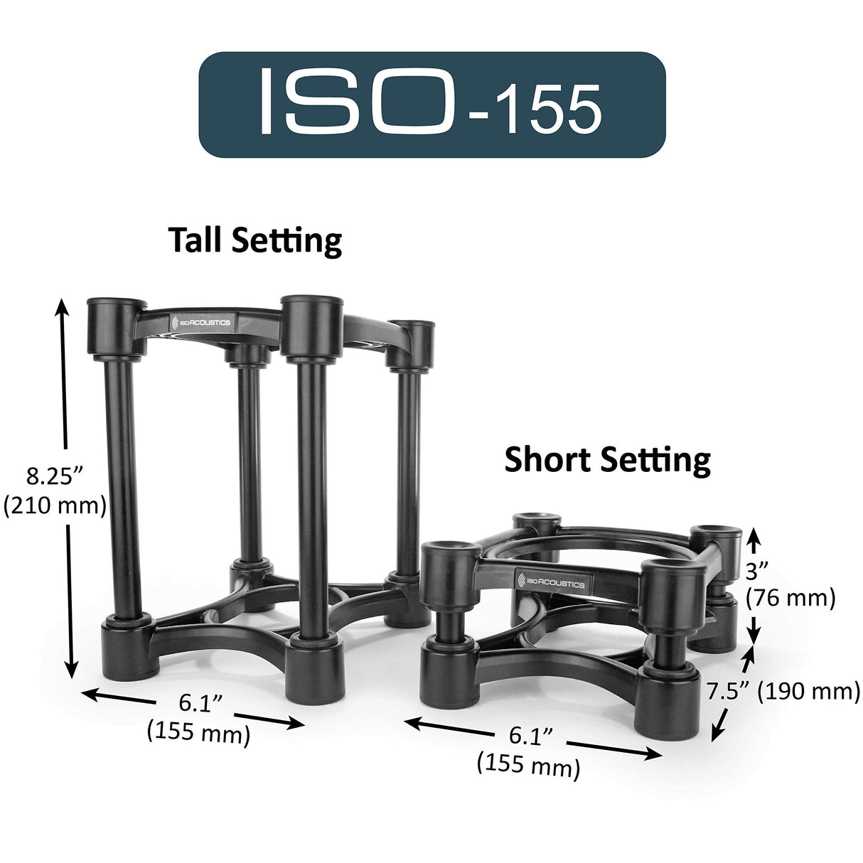 IsoAcoustics ISO-Stand Series Speaker Isolation Stands with Height & Tilt Adjustment: Iso-155 (15.5 x 19 cm) Pair
