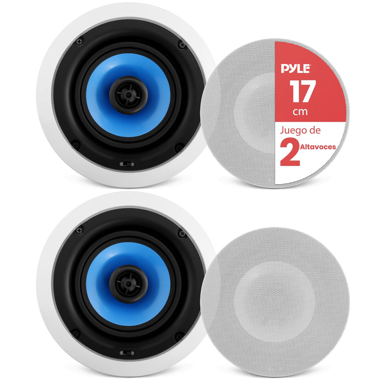 Pyle Altavoces Techo, Pared, 6.5”, 250W, Duales, Estereo, Agudos Ajustables, Rejilla Resistente