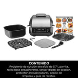 Ninja 5 en 1 Freidora de aire y parrilla de interior, 5 funciones de cocción sin humo, cocina hasta 4 hamburguesas, capacidad de 5,7 l, incluye termómetro digital para carne, negro/plata, EG351EU