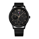 Tommy Hilfiger Reloj Multifunción de Cuarzo para Hombre de 44 mm - Esfera Negra con Motivo Clou de Paris, Pulsera de Malla de Acero Inoxidable Negra, Resistente al Agua 5ATM - 1791420