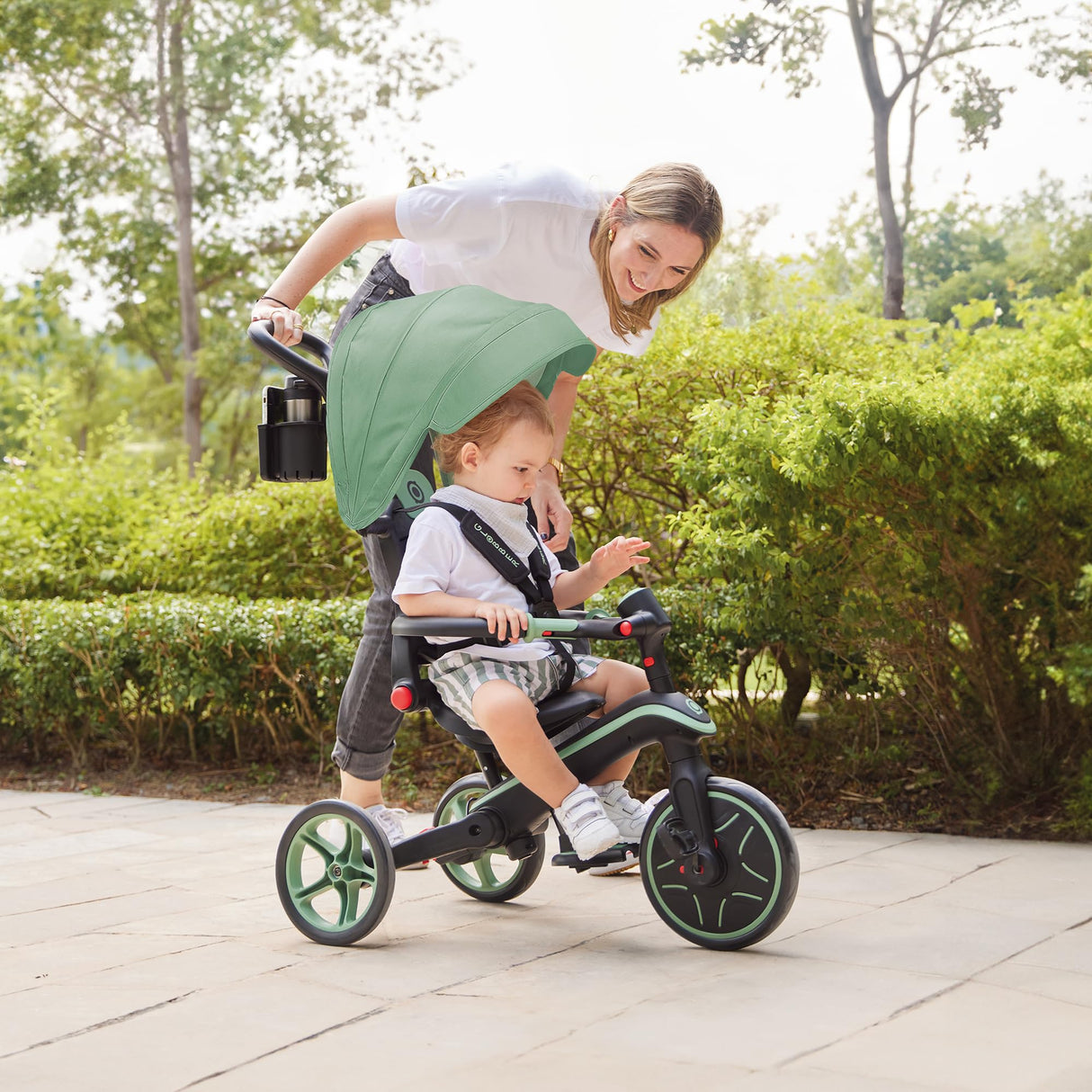 Tricycle Globber Explorer 4 en 1 Evolutif et Pliable Vert Olive