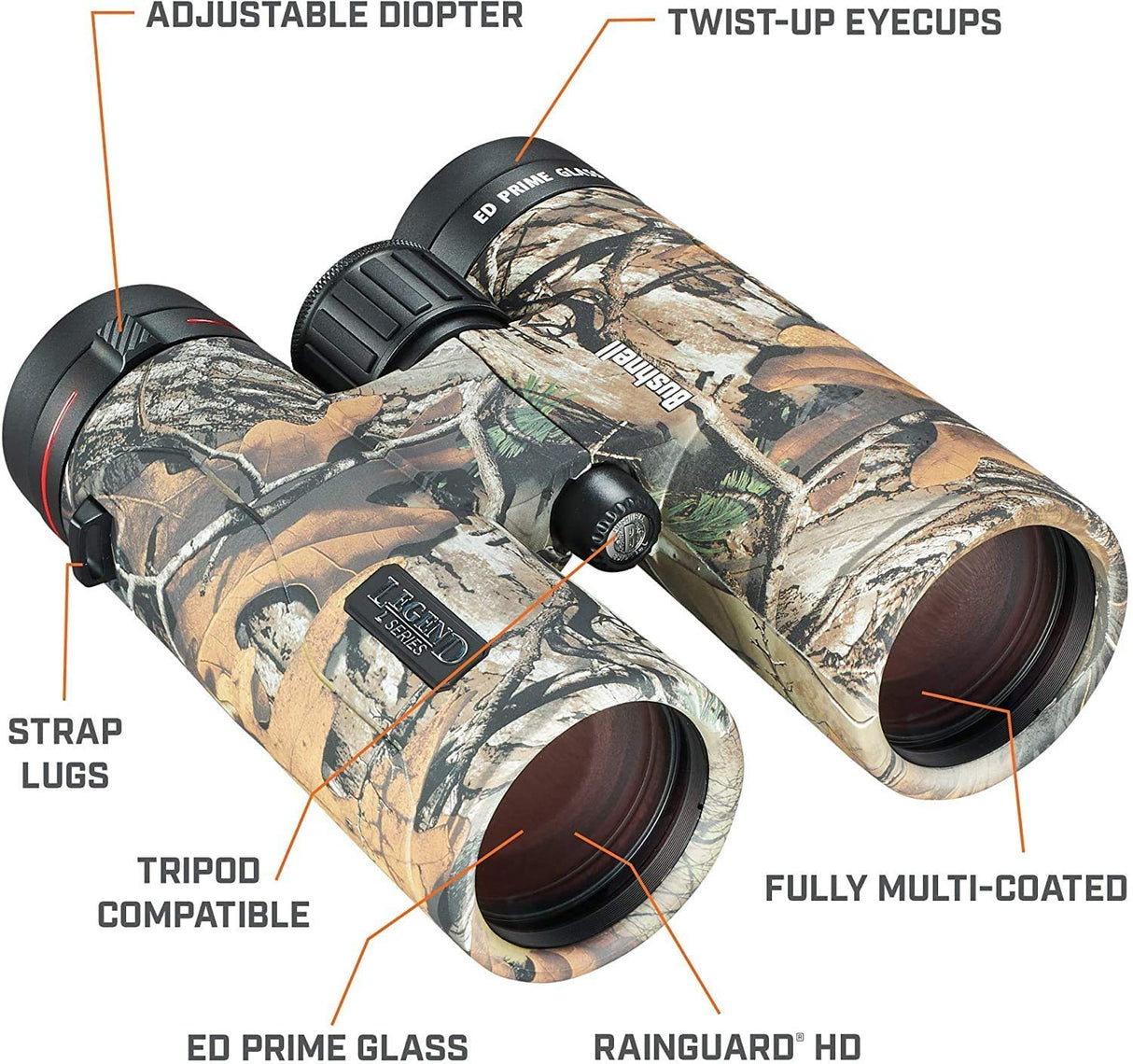 Bushnell - Legend L-Series Binocular - 10x42 - Realtree - Prisma de Techo - Rainguard HD - Recubrimiento de banda ultra ancha - Cristal ED - 198105