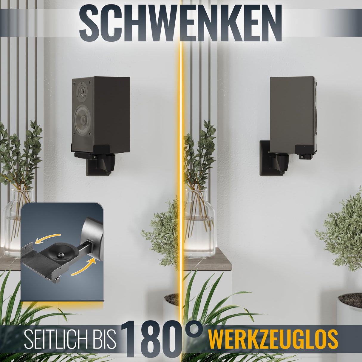 RICOO Soporte Altavoz para Pared (2 Piezas) Giratorio Inclinable Brazo para bafles Wall-Mount Universal LH051-B Negro