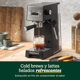 Cuisinart® Máquina de Espresso Slim | Espresso, Americano, Cold Brew | Vaporizador de leche | 15 bares | Portafiltro sin fondo | Compacta | 1,5L | Tazas de viaje
