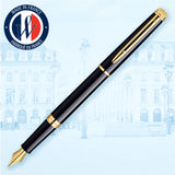 Waterman Hémisphère pluma estilográfica | color negro brillante con adorno de oro de 23 quilates | plumín mediano con cartucho de tinta azul | estuche de regalo