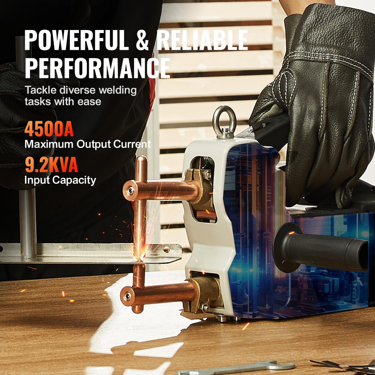 VEVOR Soldador por Puntos Portátil Máquina de Soldadura por Puntos Espesor de 4/25" con Capacidad de Entrada de 9,2 KVA para Lámina de Acero al Carbono, Acero Inoxidable, Lámina de Aluminio