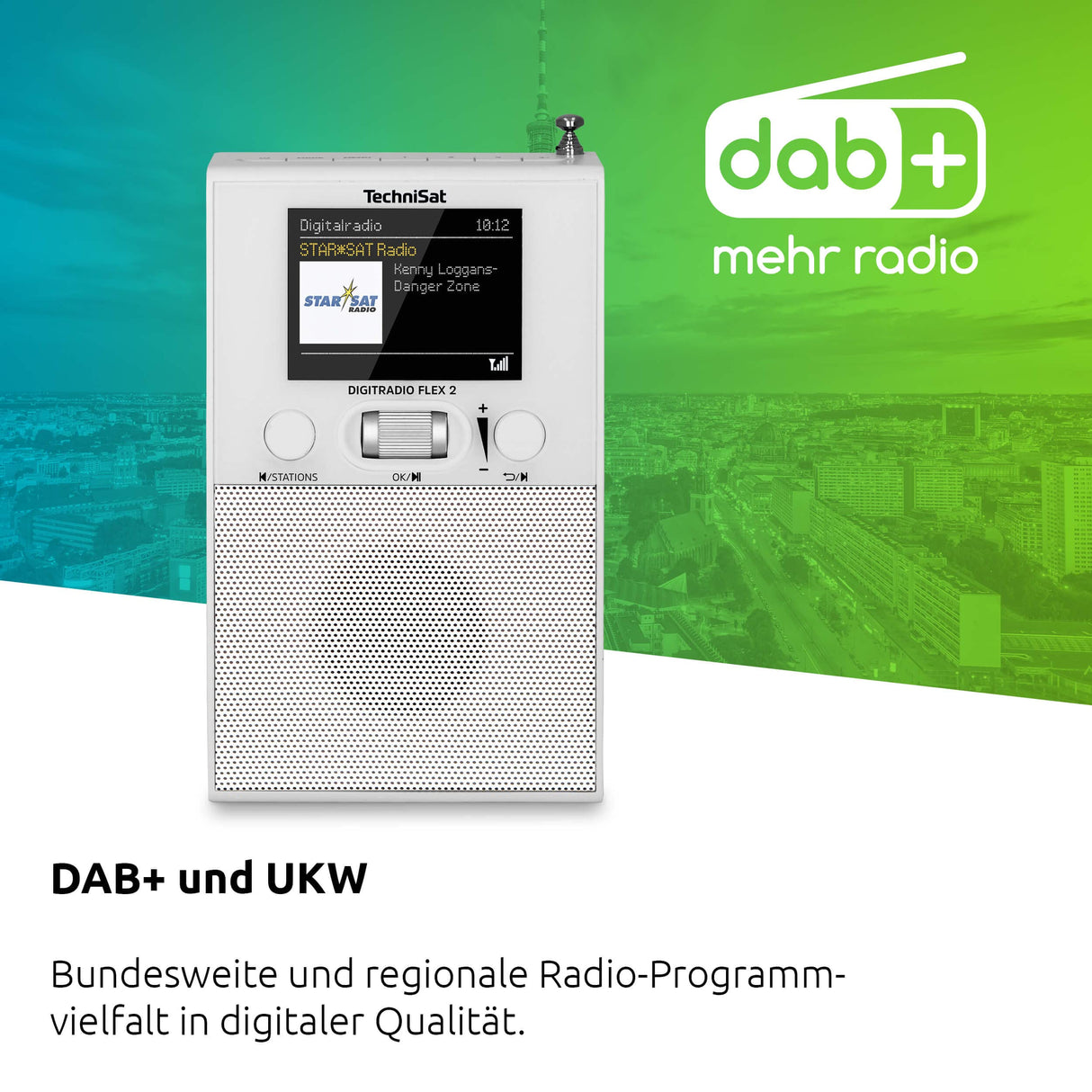 TechniSat DIGITRADIO Flex 2 - Radio Dab con Enchufe (Dab+, Radio FM, Entrada de Audio, transmisión de Audio Bluetooth, Radio Despertador, Memoria de Favoritos), Color Blanco