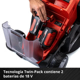 Einhell Cortacésped a batería GE-CM 36/36 Li Kit Power X-Change (36V, 36cm ancho de corte, hasta 400 m², Brushless, 40L bolsa recolectora, 25-75 mm altura de corte, con 2x4,0 Ah batería y 2x cargador)