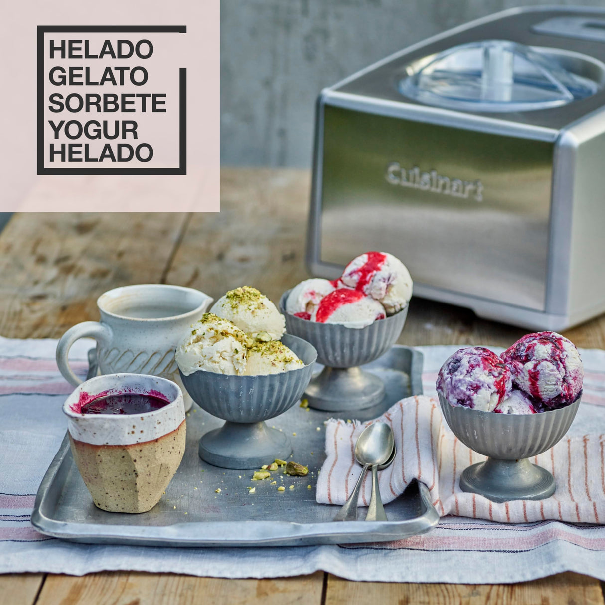 Cuisinart Heladera Profesional ICE100E Heladera con compresor 1.5L, Maquina para hacer helado, gelato, sorbetes y yogur helado casero, 150W, Helado al instante, Acero inoxidable, Color Plateado