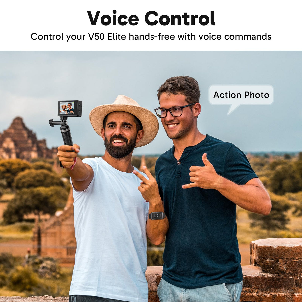 AKASO V50 Elite Cámara Deportiva con Tarjeta de Memoria MicroSDXC de 64GB Cámara de Acción WiFi 4K 60fps 20MP con EIS Pantalla Táctil Control de Voz 8X Zoom Cámara Acuatica Sumergible 40M 2 Baterías