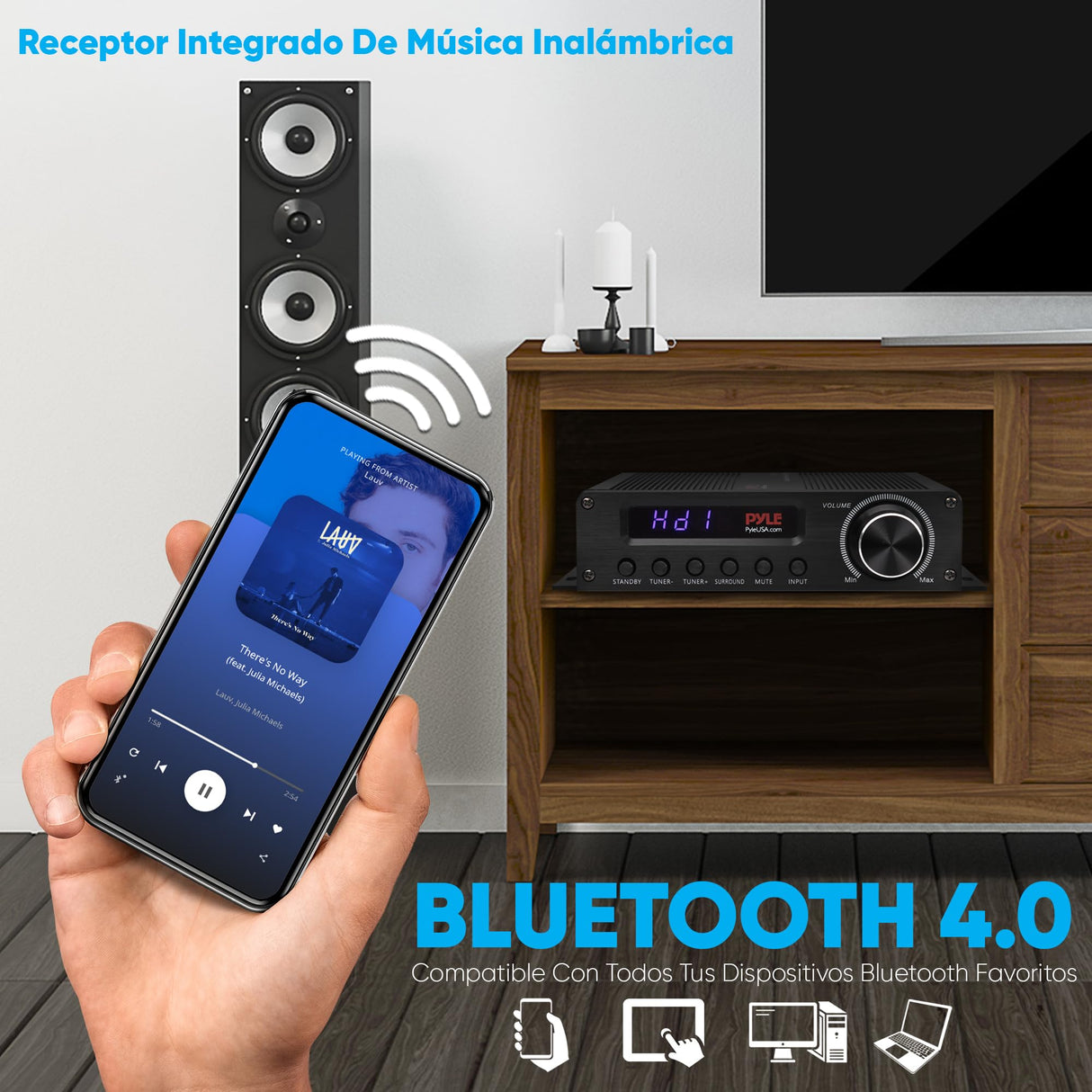 Pyle Amplificador de Audio, para el hogar, 100W, Bluetooth, Inalambrico, Receptor Estereo de Potencia de Cine en casa de 5.1 Canales, Sonido Envolvente con HDMI, AUX, FM, Entrada de Altavoz subwoofer