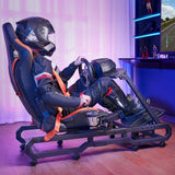 VEVOR Soporte para Volante de Carreras con Ruedas para Logitech G923/G920/G29, Cabina de Simulador de Conducción de Acero Resistente, Pedal Ajustables, Carga Máxima de 150 kg, 1480 x 790 x 1160 mm