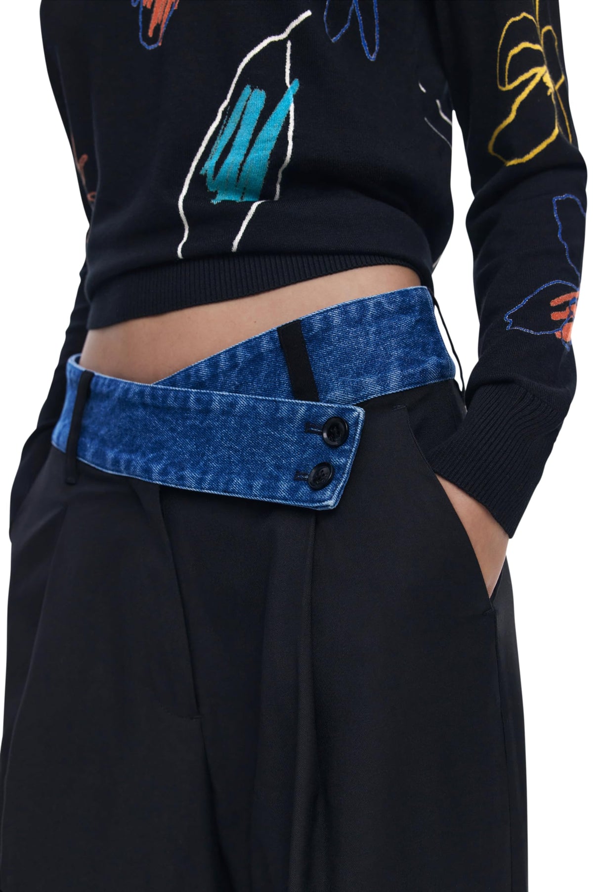 Desigual Pant_DENIMWAIST, 2000 Negro, M