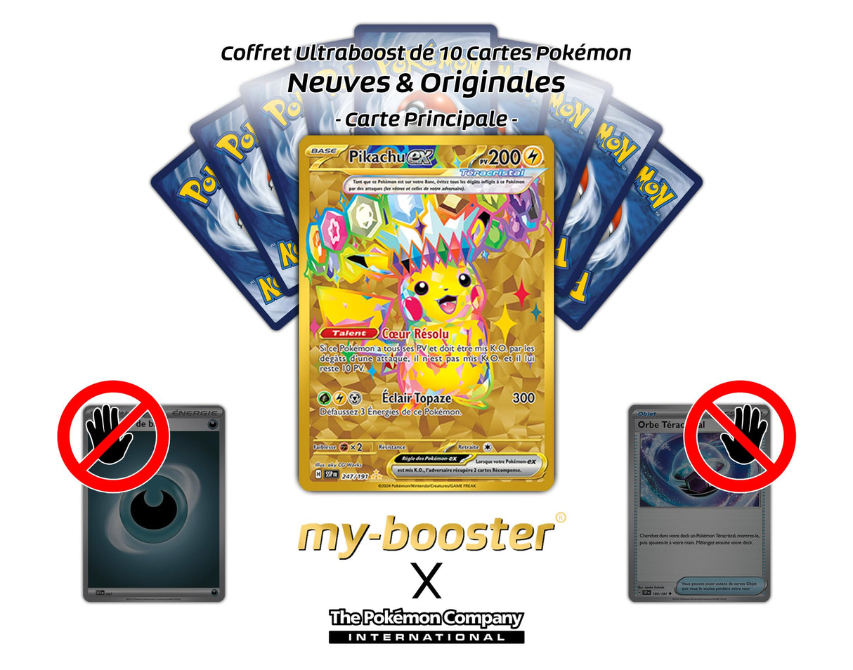 Pikachu ex 247/191 Teracristal Oro Secreta - Ultraboost X Écarlate et Violet 8 - Étincelles Déferlantes Box de 10 Cartas Pokémon Francés