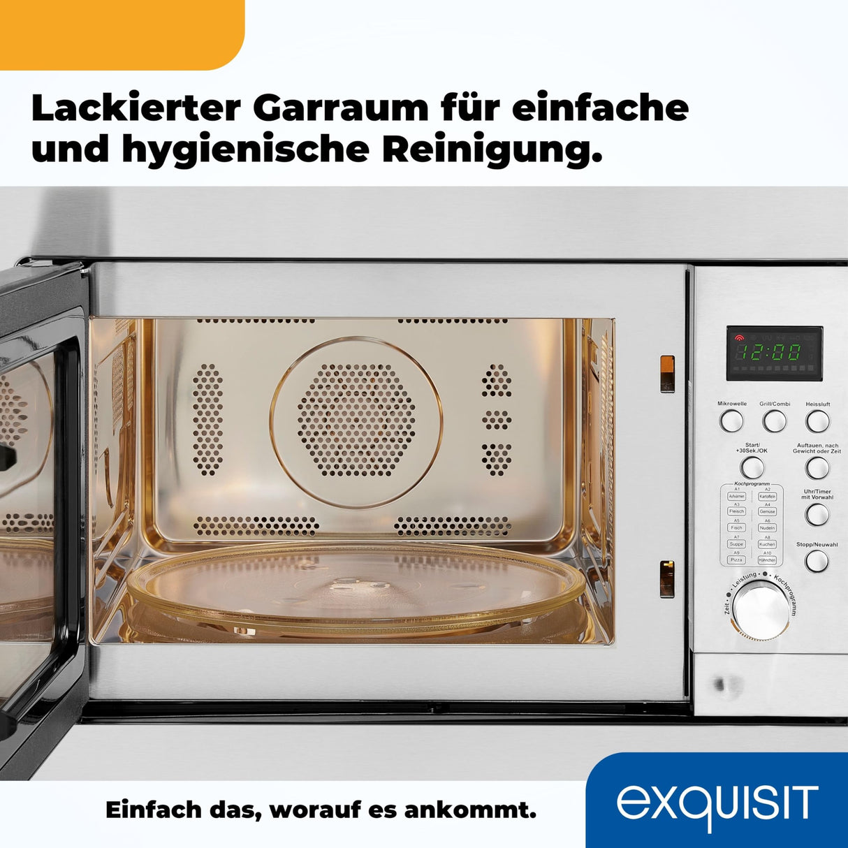 Exquisit® Microondas Combi de Encastre con Marco, 25L, 900W, Grill 1100W, 10 Niveles de Potencia en Función Convección, Acabado Acero Inox, Display Digital, Plato 31,5Cm, Medidas 38,2x59,5x1,9 Cm.