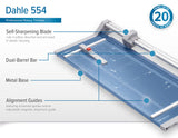 Dahle 554 - Cizalla rotativa profesional, longitud de corte de 71 cm, capacidad de 20 hojas, autoafilado, barra de guía doble, abrazadera automática, cortador de papel de ingeniería alemana