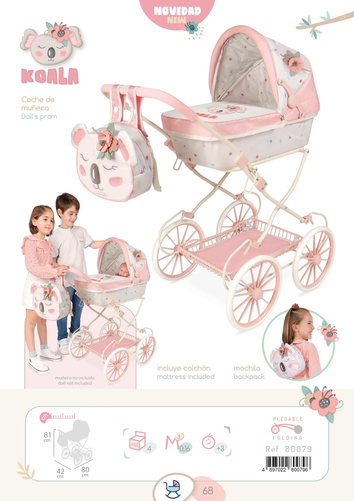 Carrito para Muñecas Decuevas Koala 42 x 80 x 81 cm