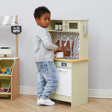 Teamson Kids Little Chef Boston Modern Farmhouse - Juego de Cocina de Madera con Funciones interactivas y 9 Accesorios de Cocina de Juego, Verde Claro/Blanco TD-12679D