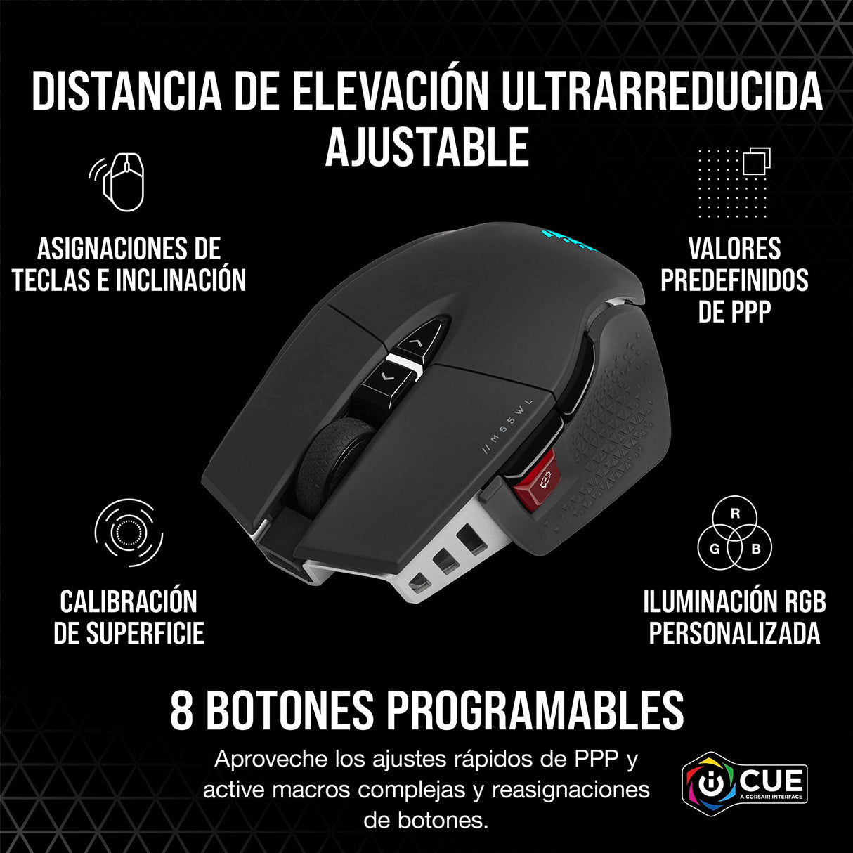 Corsair Ratón M65 RGB ULTRA WIRELESS Ratón para Juegos FPS Ajustable - 26.000 DPI - Inalámbrico Sub-1ms - Batería Hasta 120 Horas - Compatible con iCUE - PC, Mac, PS5, PS4, Xbox - Negro