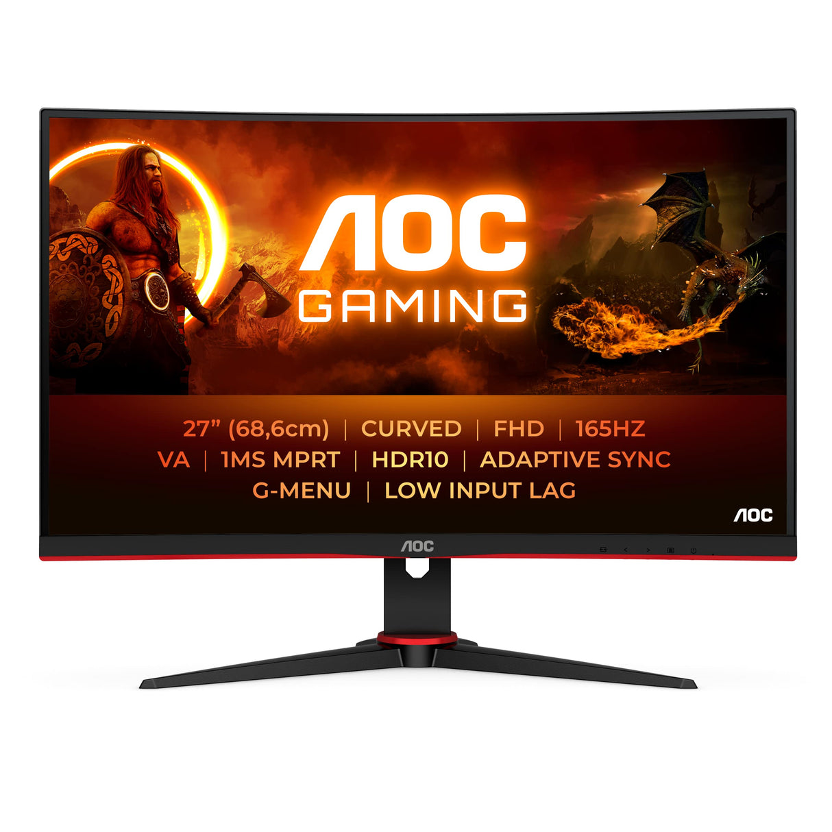 AOC Gaming C27G2E - 27 Pulgadas Gaming Monitor, 27 pulgada FHD Curvo , 165 Hz, Soporte fijo