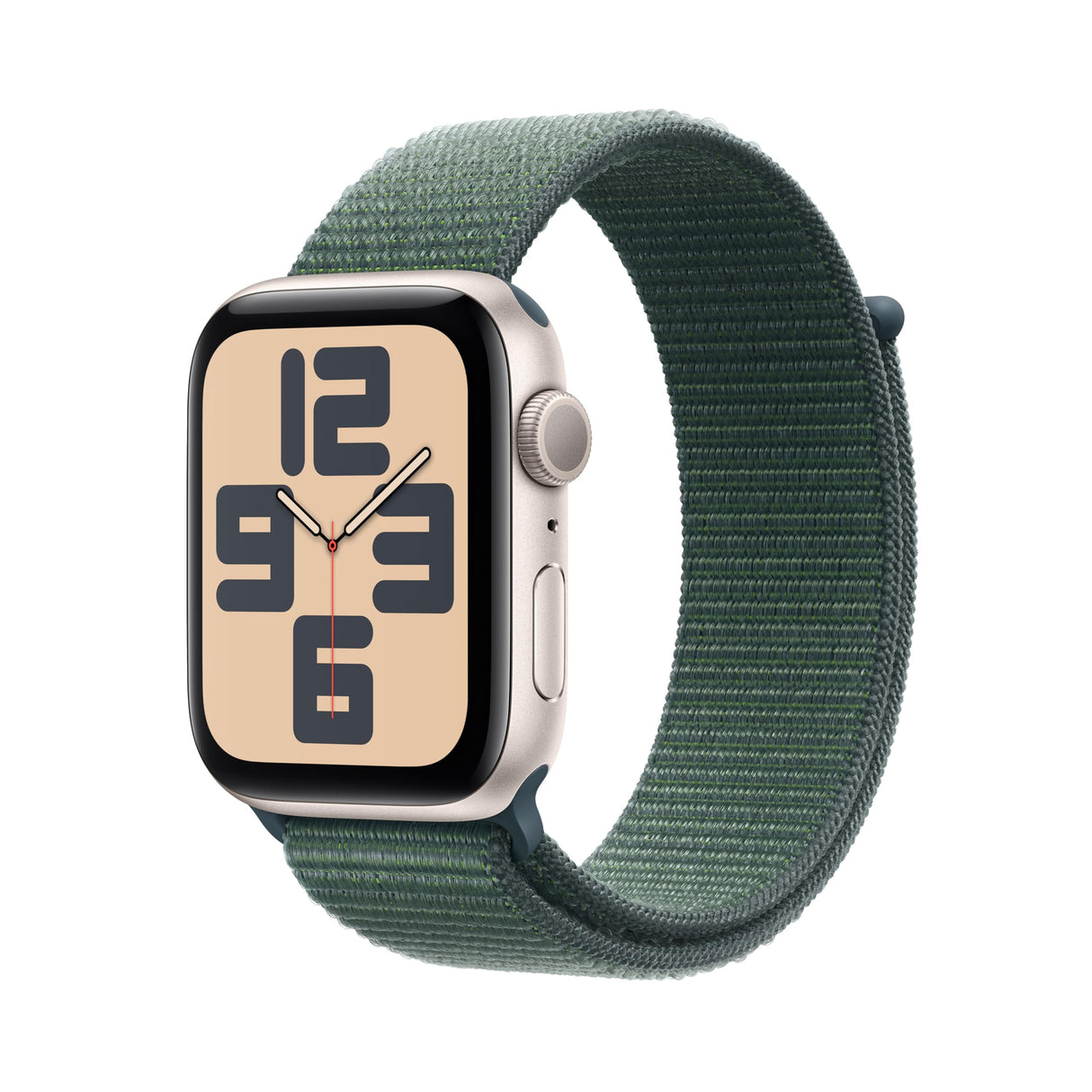 Apple Watch SE de 2.ª generación GPS Smartwatch con Caja de Aluminio en Blanco Estrella de 44 mm y Correa Loop Deportiva Verde Lago. Monitores de entreno y sueño y Neutro en Carbono