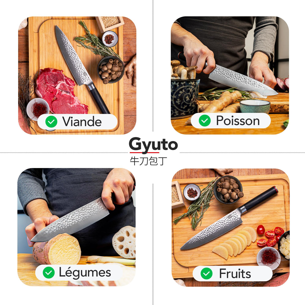 KOTAI | Cuchillo de chef Gyuto | Cuchillo de chef profesional | Hoja de 20 cm | Cuchillos forjados a mano | Acero inoxidable japonés 440C | Mango de madera de Pakka | Tang oculto completo