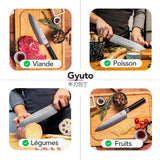 KOTAI | Cuchillo de chef Gyuto | Cuchillo de chef profesional | Hoja de 20 cm | Cuchillos forjados a mano | Acero inoxidable japonés 440C | Mango de madera de Pakka | Tang oculto completo