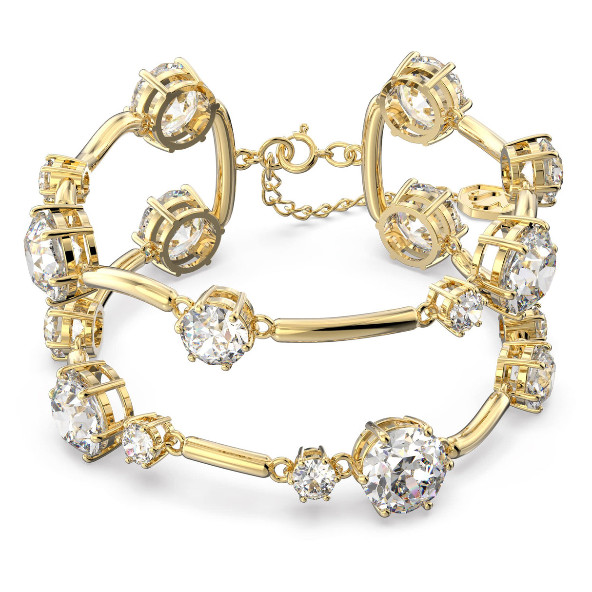 Swarovski Brazalete Constella Ajustable de Dos Tiras Para Mujer, Cristal Blanco, Baño en Tono Oro, Colección Constella de Swarovski