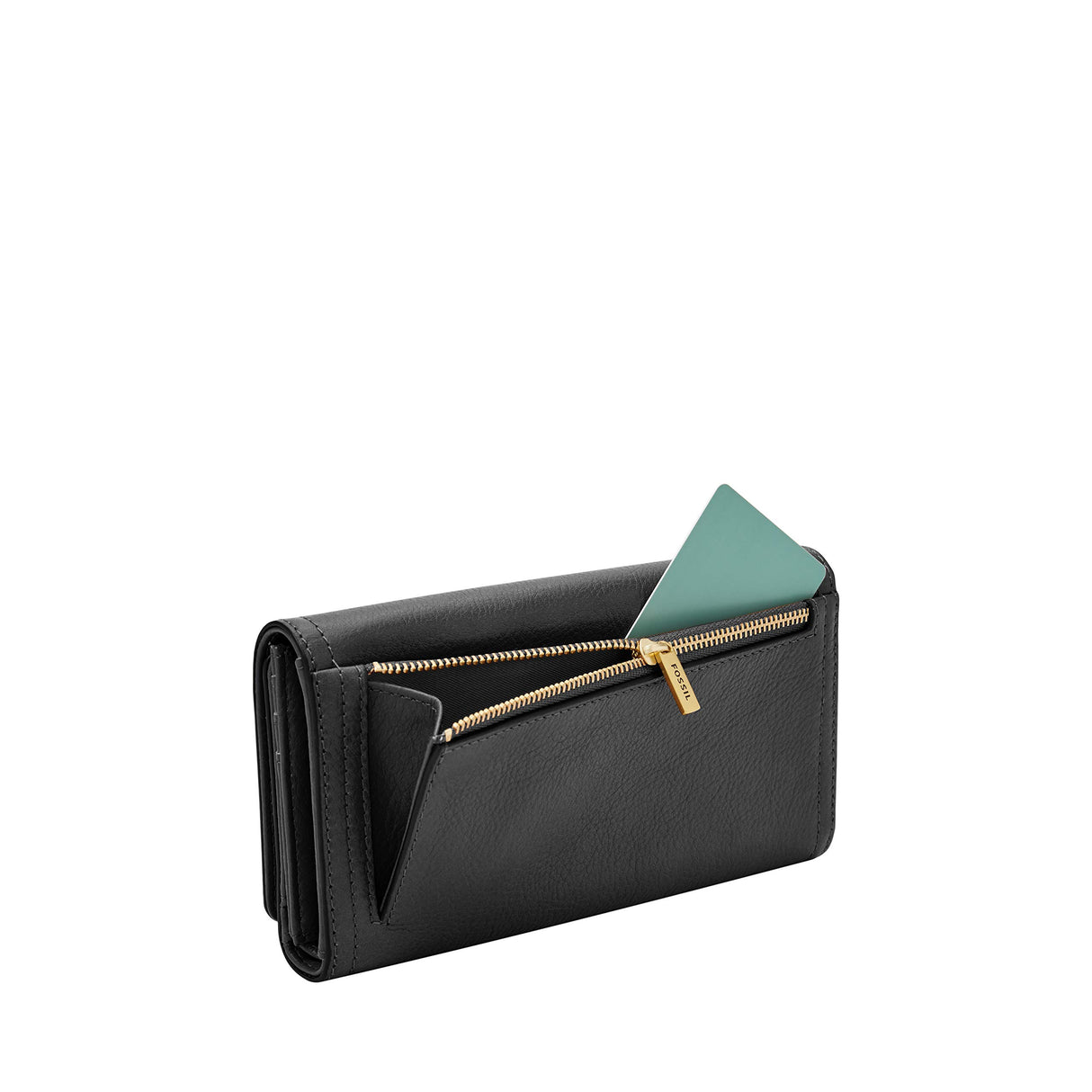 Fossil Billetero para mujer Logan, Bolso con solapa de piel y poliuretano negro 19,4 cm largo x 2,5 cm ancho x 10,2 cm alto SL7833001