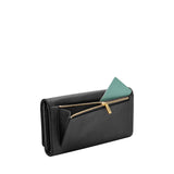 Fossil Billetero para mujer Logan, Bolso con solapa de piel y poliuretano negro 19,4 cm largo x 2,5 cm ancho x 10,2 cm alto SL7833001